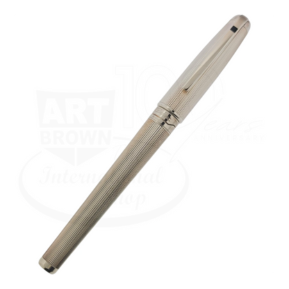 S.T. Dupont Olympio 482101 silver plated rollerball pen with barley grain pattern and polished palladium trim