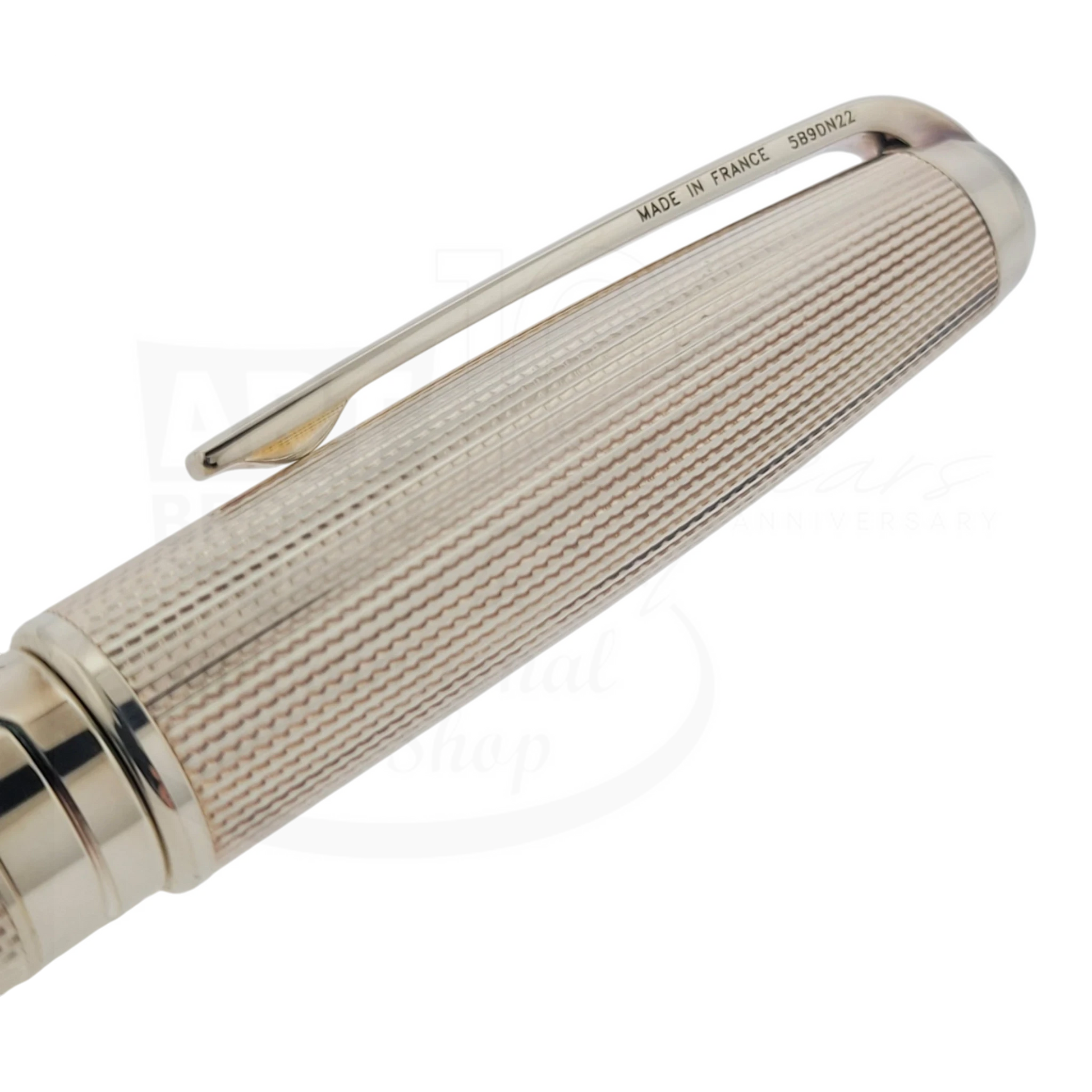 S.T. Dupont Olympio 482101 palladium plated rollerball pen with textured barley grain pattern and polished palladium clip