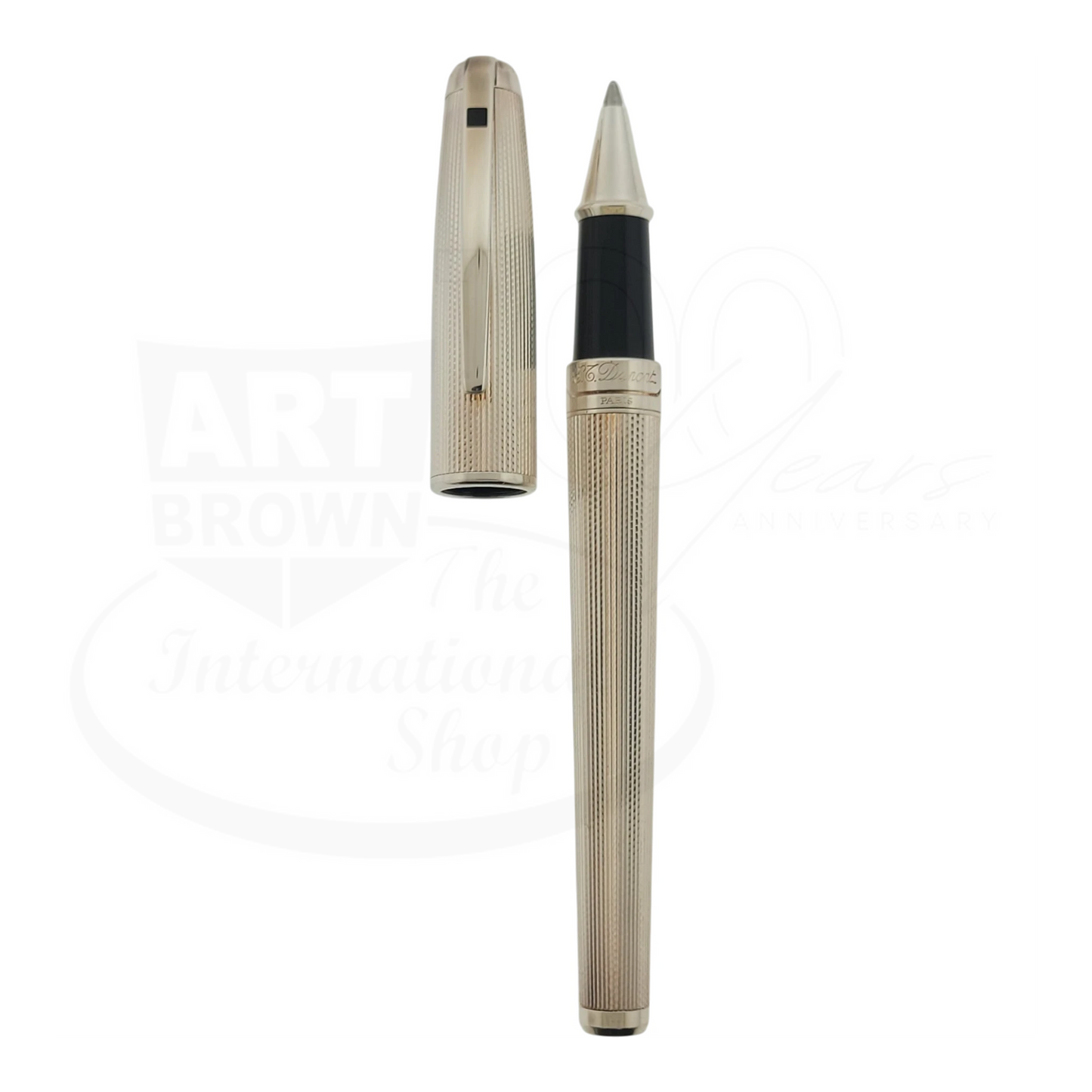 S.T. Dupont Olympio 482101 palladium plated rollerball pen with barley grain pattern and polished palladium accents