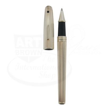 S.T. Dupont Olympio 482101 palladium plated rollerball pen with barley grain pattern and polished palladium accents