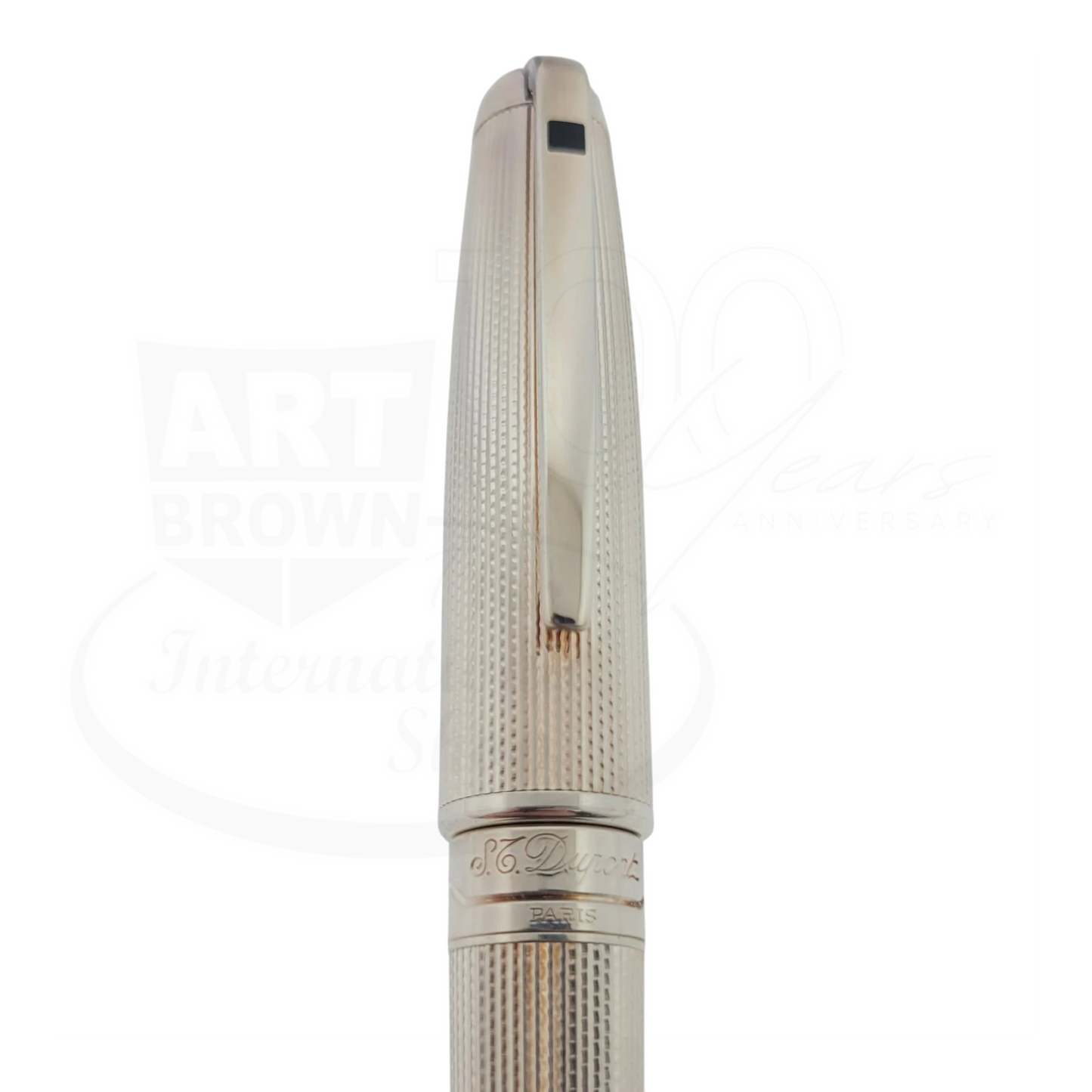 S.T. Dupont Olympio 482101 palladium plated rollerball pen with large barley grain pattern and polished palladium trim