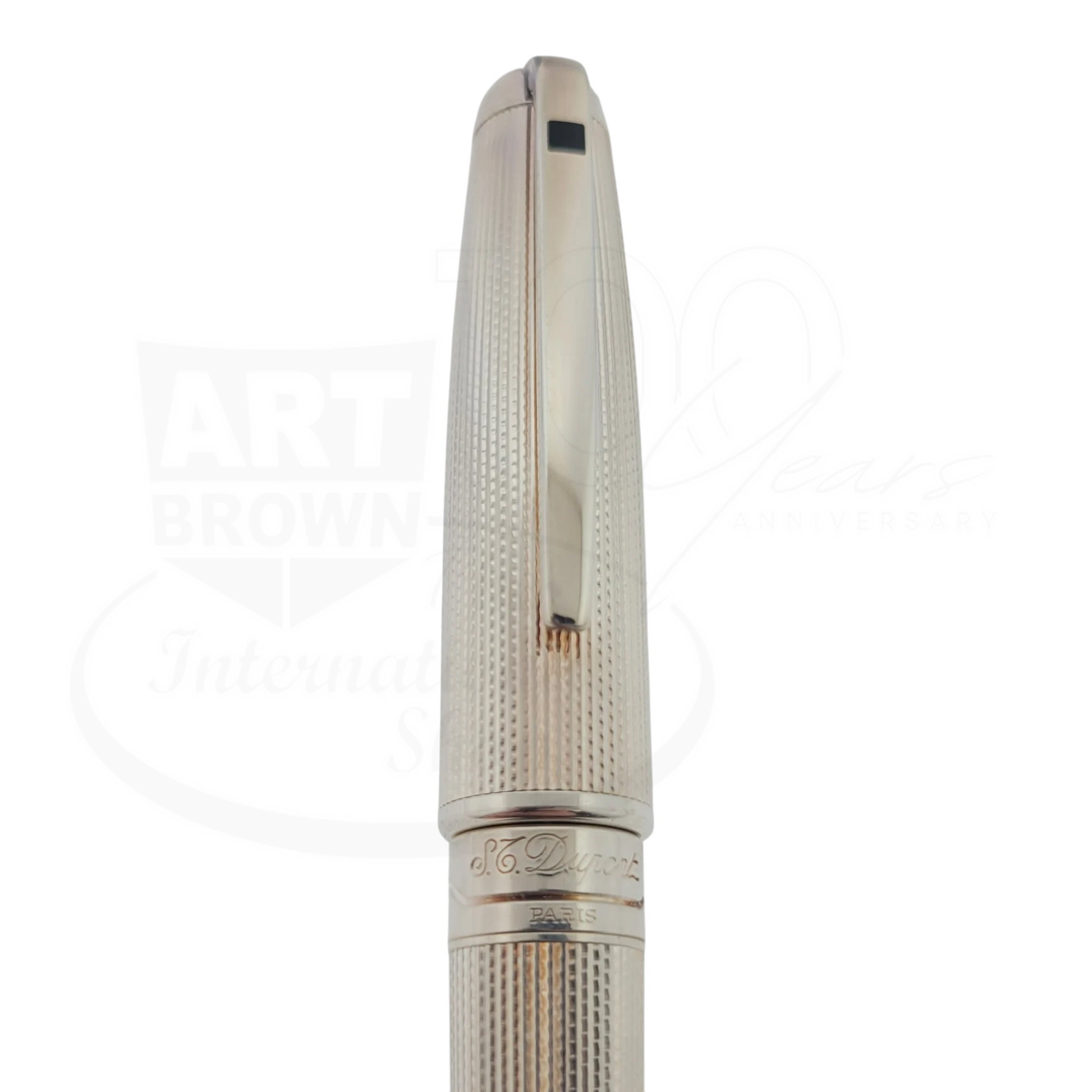 S.T. Dupont Olympio 482101 palladium plated rollerball pen with large barley grain pattern and polished palladium trim