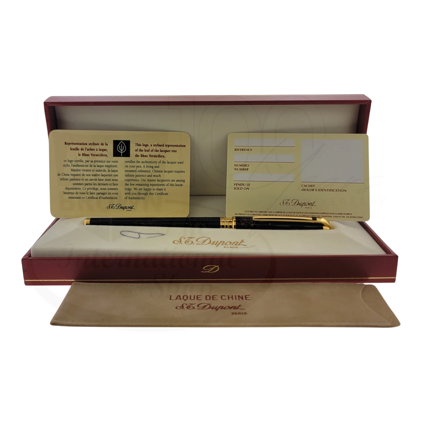 S.T. Dupont Olympio 482590 rollerball pen with glossy black lacquer and polished gold accents in red presentation box