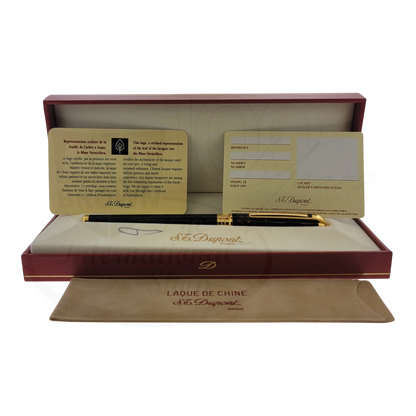 S.T. Dupont Olympio 482590 rollerball pen with glossy black lacquer and polished gold accents in red presentation box