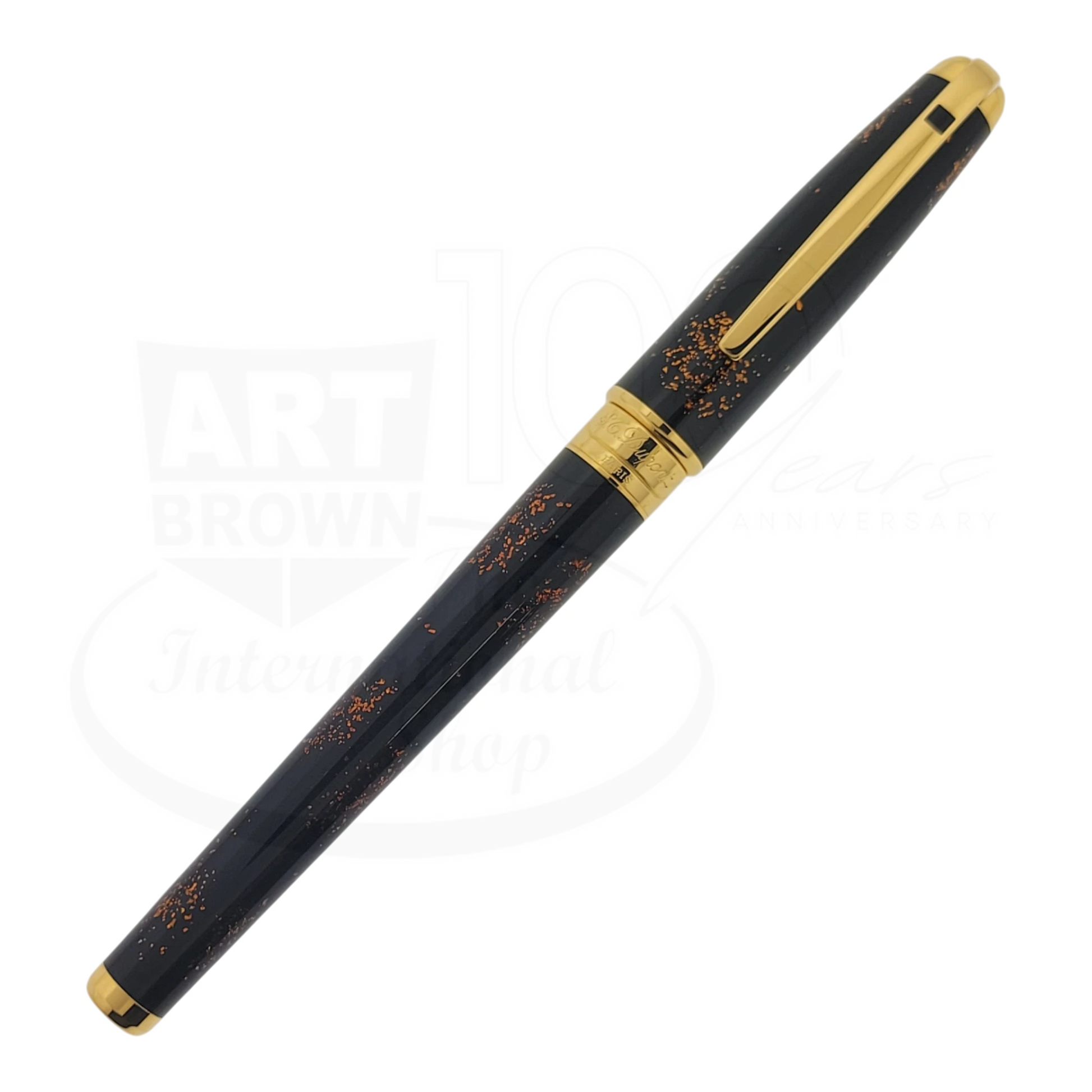 S.T. Dupont Olympio 482590 rollerball pen with gold dust lacquer finish and polished gold trim, large size