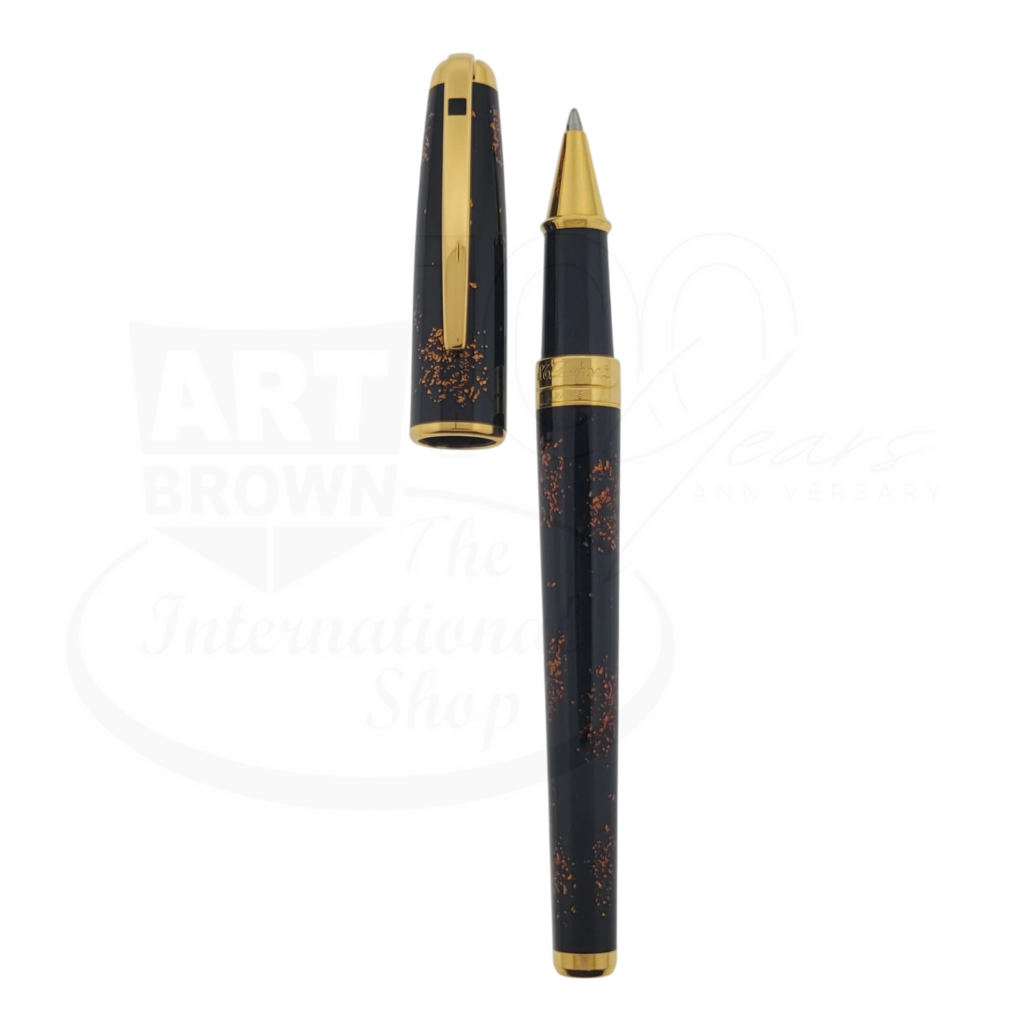 S.T. Dupont Olympio 482590 large rollerball pen with gold dust lacquer and polished gold trim, cap off