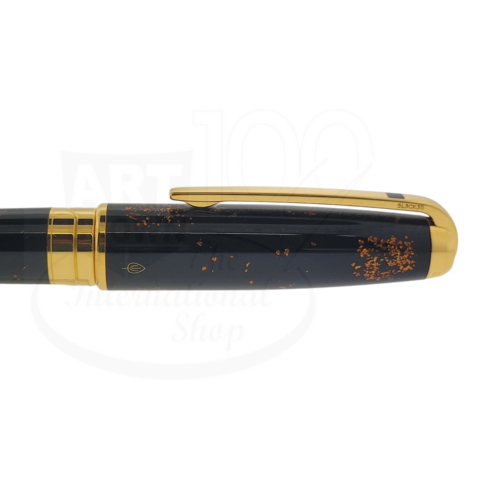S.T. Dupont Olympio 482590 large rollerball pen with black lacquer and gold dust finish, polished gold trim