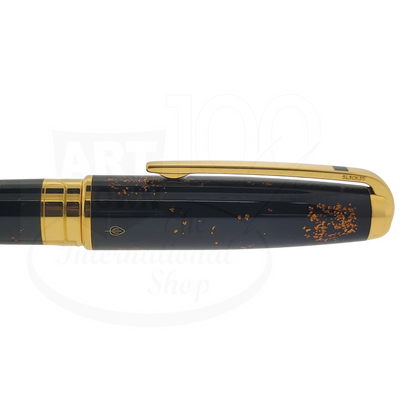 S.T. Dupont Olympio 482590 large rollerball pen with black lacquer and gold dust finish, polished gold trim