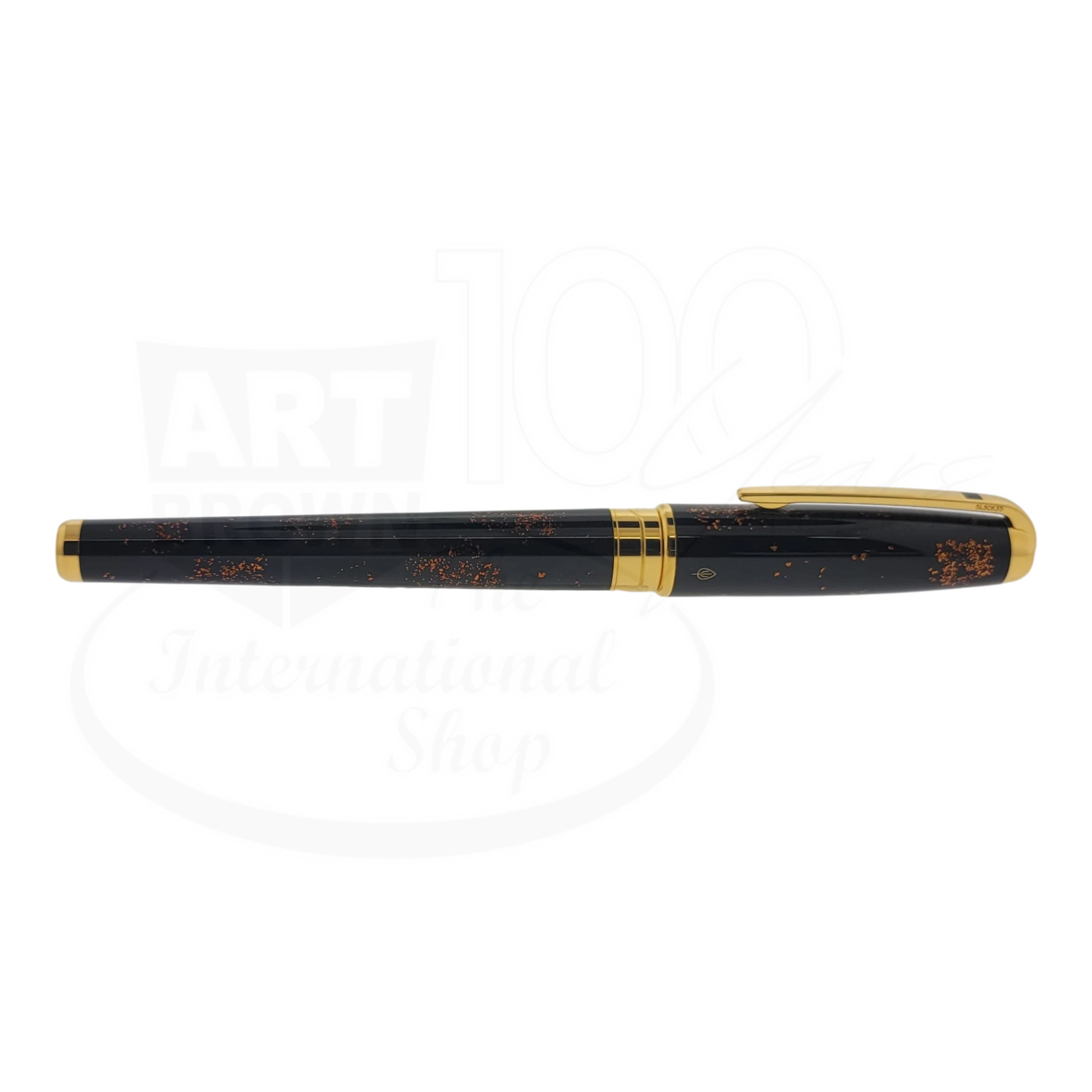 S.T. Dupont Olympio 482590 rollerball pen with black lacquer, gold dust accents, and polished gold trim, large size
