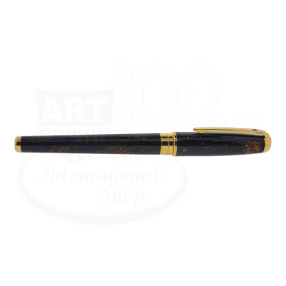 S.T. Dupont Olympio 482590 rollerball pen with black lacquer, gold dust accents, and polished gold trim, large size