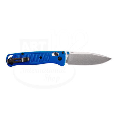 Benchmade Bugout® Blue Grivory® Drop-point with slim blue grivory handle and stainless steel drop-point blade