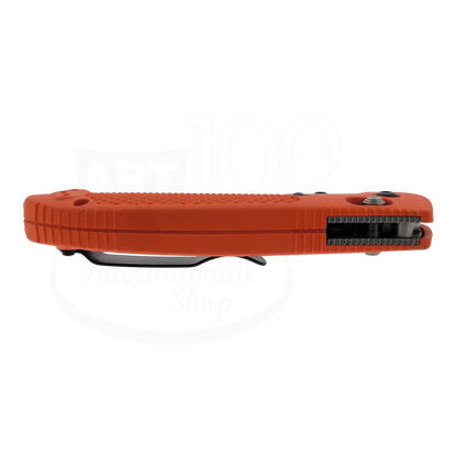 Benchmade Griptilian® Grivory® Drop-point folding knife with orange textured handle and visible locking mechanism side view