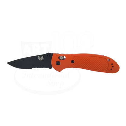 Benchmade Griptilian® Grivory® Drop-point folding knife with black blade and textured bright orange handle for secure grip