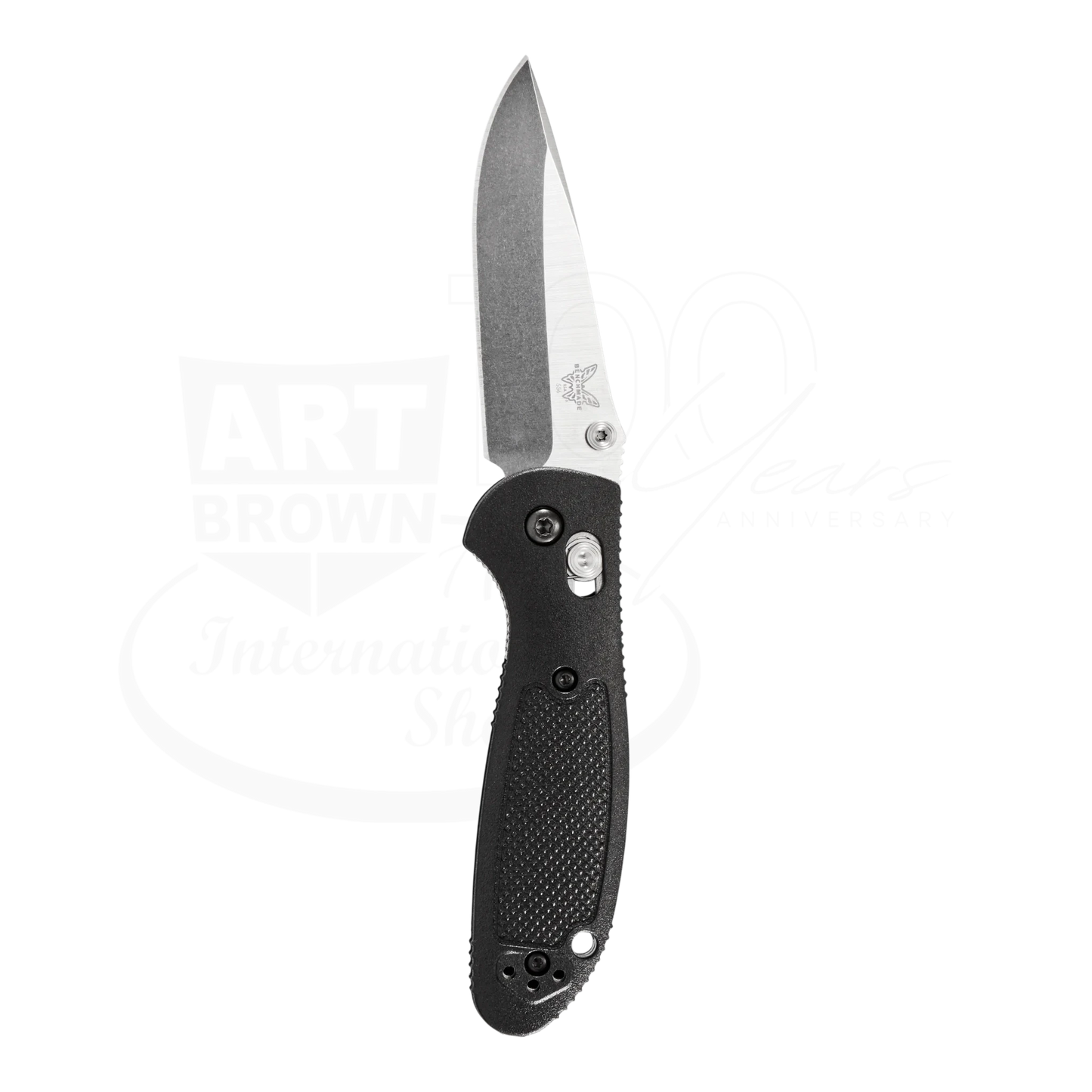 Benchmade Mini Griptilian® Grivory® Drop-point folding knife with black textured ergonomic handle and stainless steel blade, gallery 12 square view