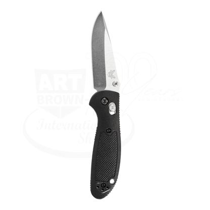 Benchmade Mini Griptilian® Grivory® Drop-point folding knife with black textured ergonomic handle and stainless steel blade, gallery 12 square view