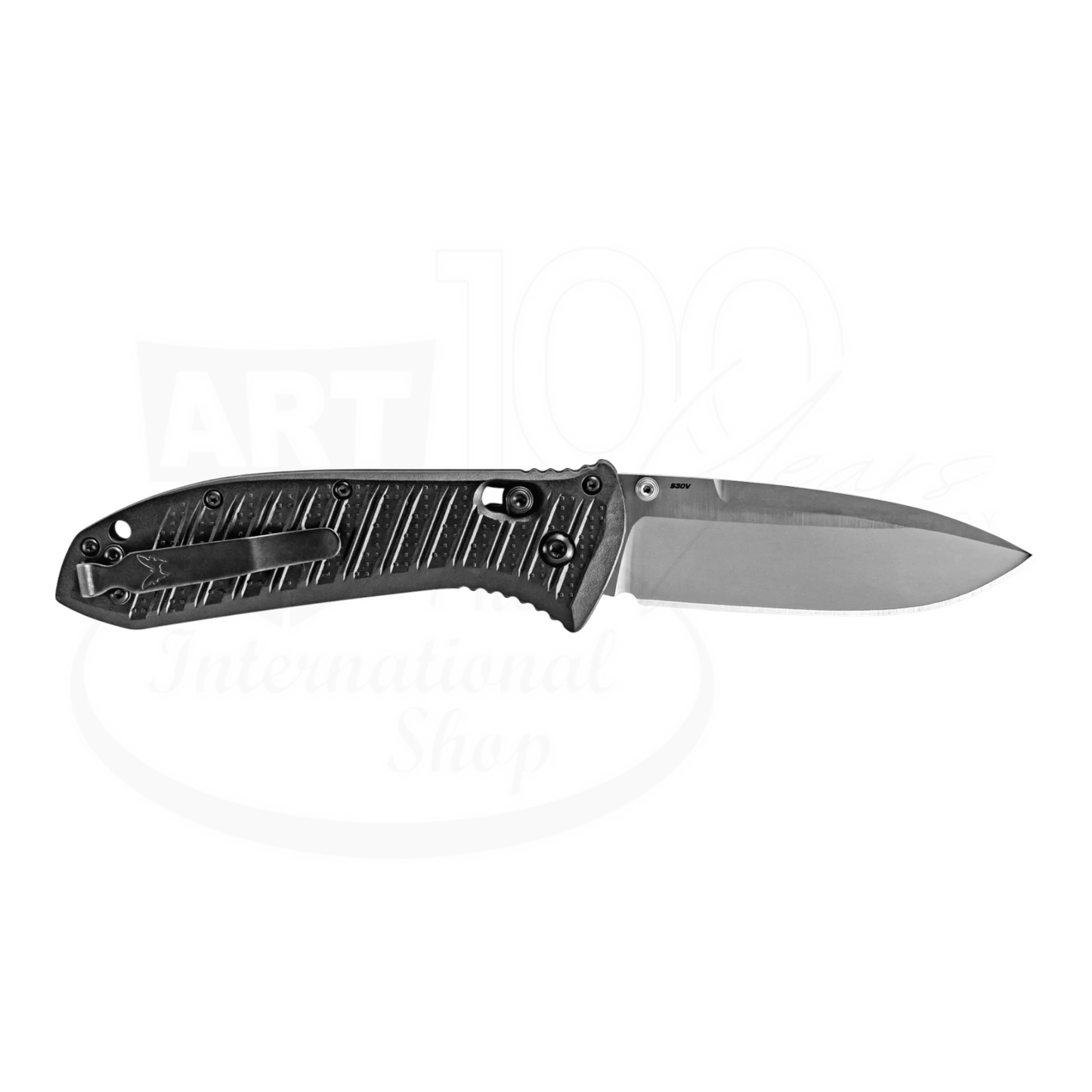 Benchmade Presidio® II CF-Elite® Drop point knife with detailed handle texture and sharp blade edge in side profile view