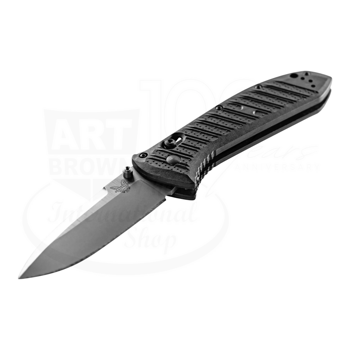Benchmade Presidio® II CF-Elite® Drop point knife with textured handle, angled with blade open