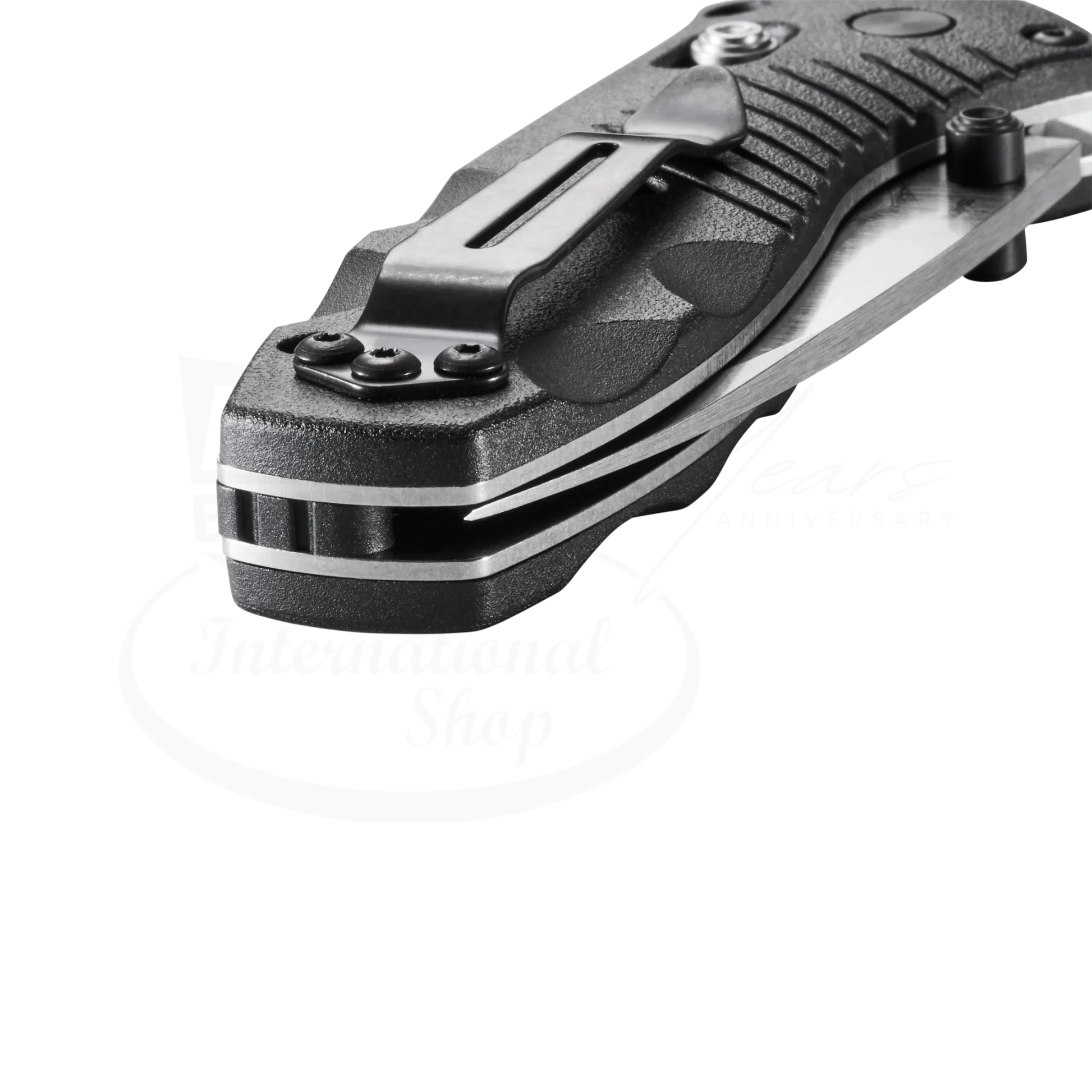 Benchmade Mini-Barrage® Black Valox® Assist Drop Point knife showing textured handle with pocket clip and blade spine detail