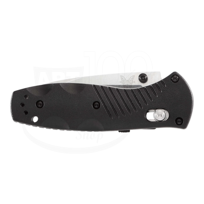 Benchmade Mini-Barrage® Black Valox® Assist Drop Point compact folding knife , closed front view