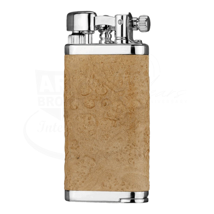 IM Corona Old Boy 64 briarwood pipe lighter in tan and chrome with flip top and flint wheel