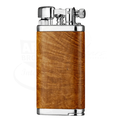IM Corona 64 Old Boy briarwood lighter with brown wood body and polished chrome top and base