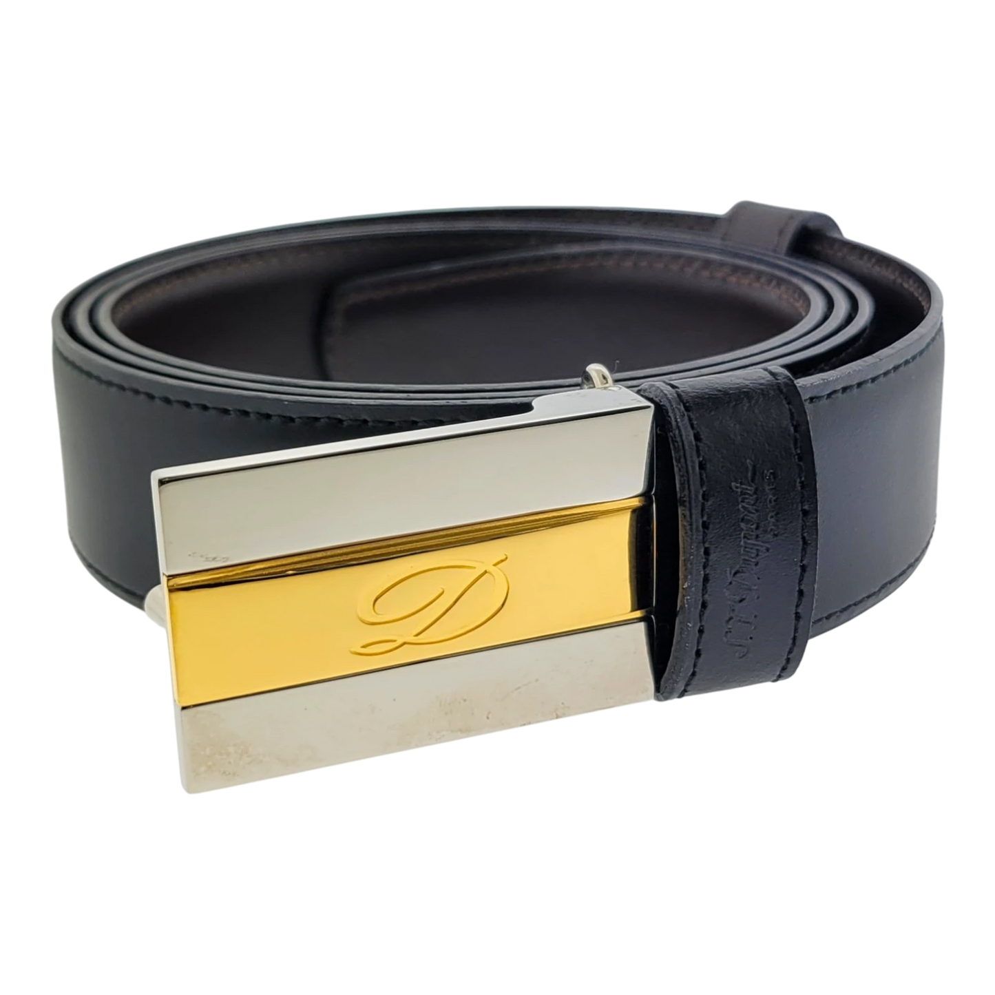 S.T. Dupont Two-Tone D Buckle with Reversible Black & Brown Leather Belt, 6660120