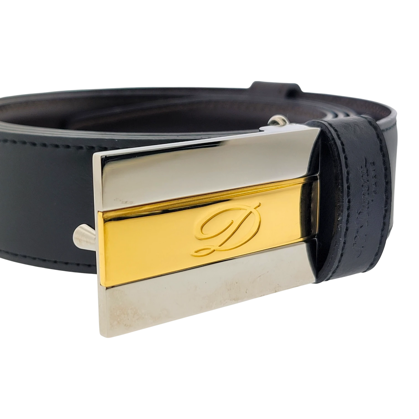 S.T. Dupont Two-Tone D Buckle with Reversible Black & Brown Leather Belt, 6660120