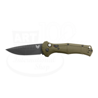 Benchmade Claymore Ranger Green Grivory® Drop Point Auto knife with green textured handle and black blade gallery 5 square view