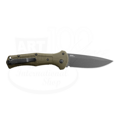 Benchmade Claymore Ranger Green Grivory® Drop Point Auto folding knife with textured handle and black drop point blade