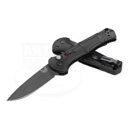 Benchmade Mini Claymore Black Grivory® automatic knife shown from a second angle with blade open 