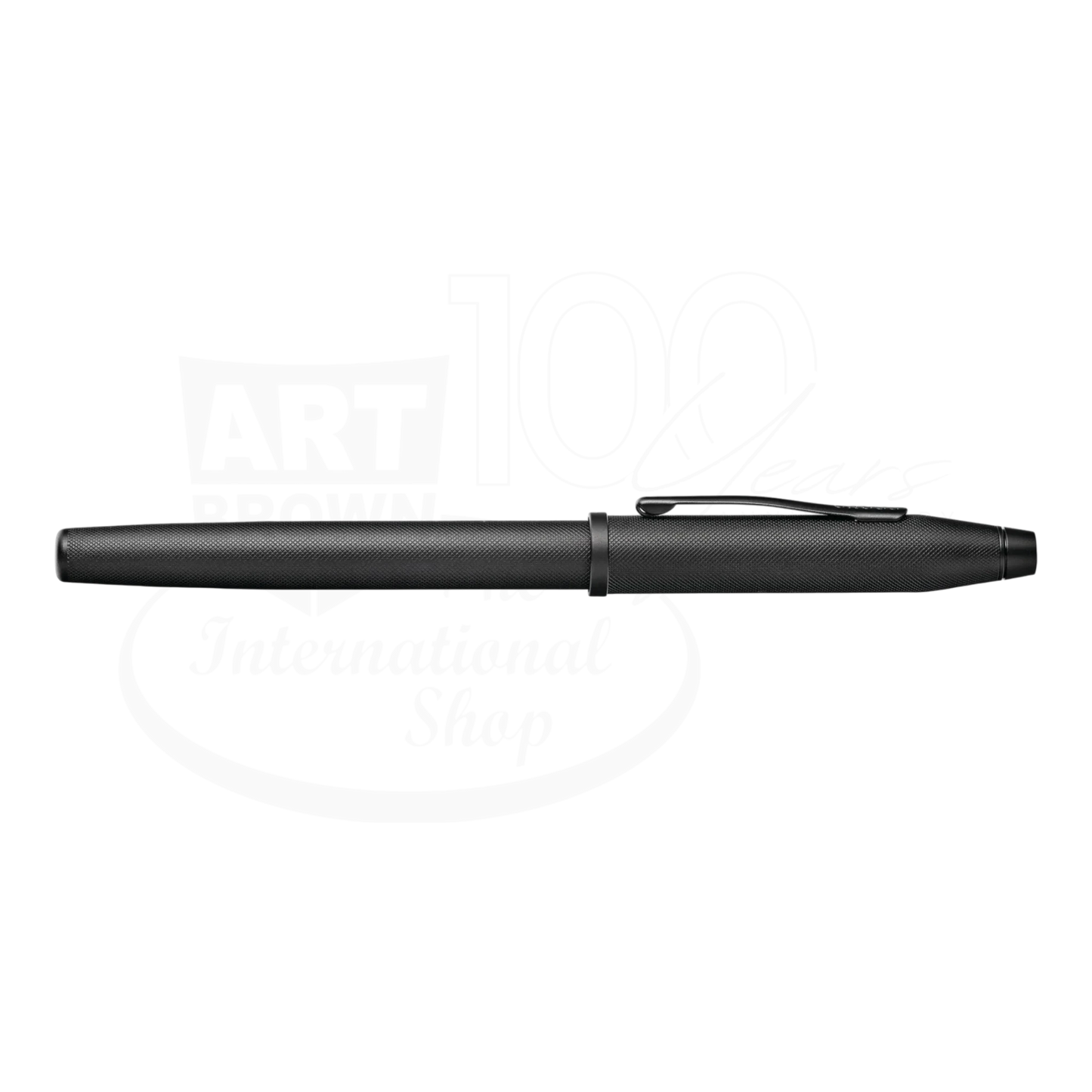 Cross Century® II Black PVD Micro-knurl Fine Nib Fountain Pen, slim matte black finish, capped, showing textured cap and barrel