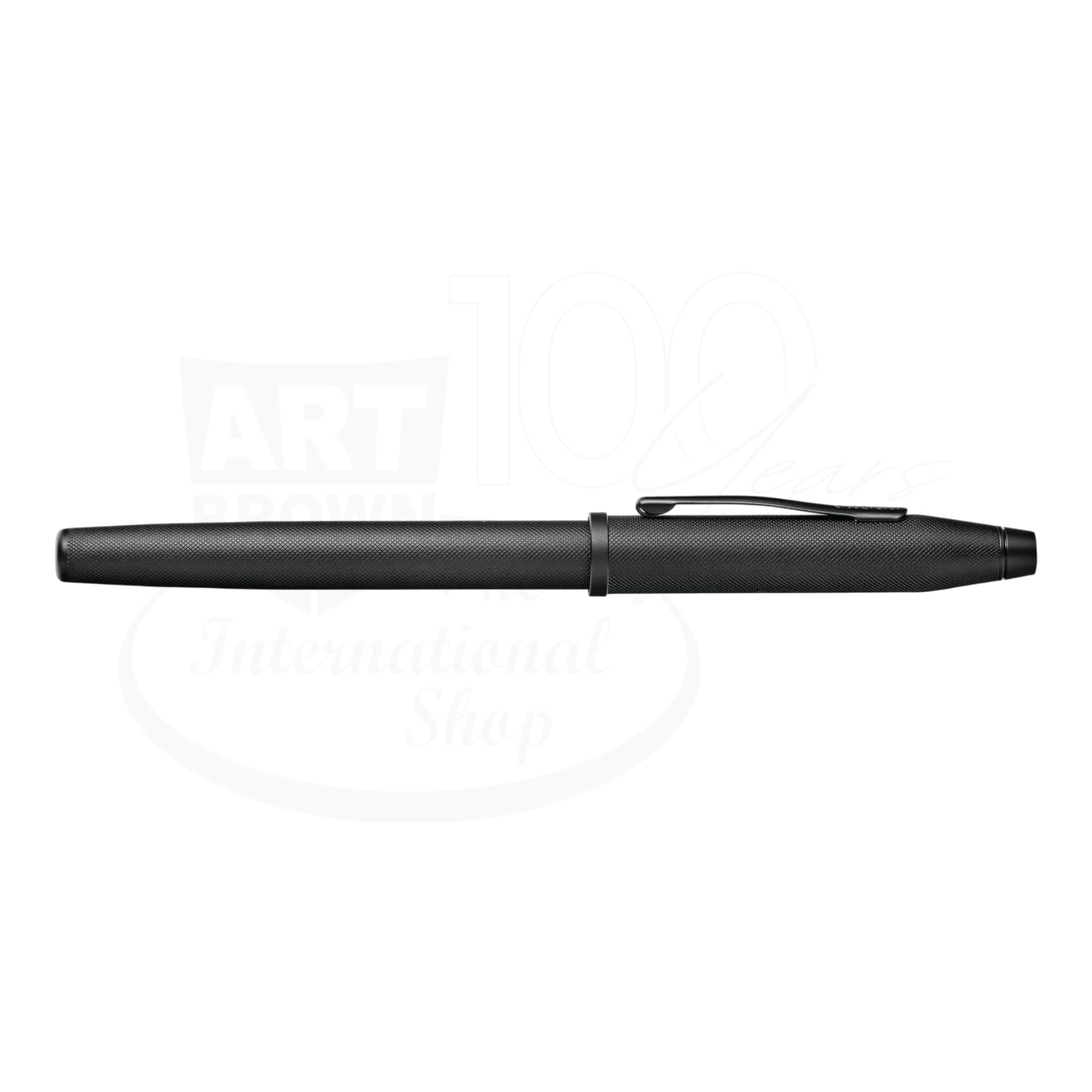 Cross Century® II Black PVD Micro-knurl Fine Nib Fountain Pen, slim matte black finish, capped, showing textured cap and barrel