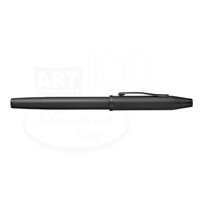 Cross Century® II Black PVD Micro-knurl Fine Nib Fountain Pen, slim matte black finish, capped, showing textured cap and barrel