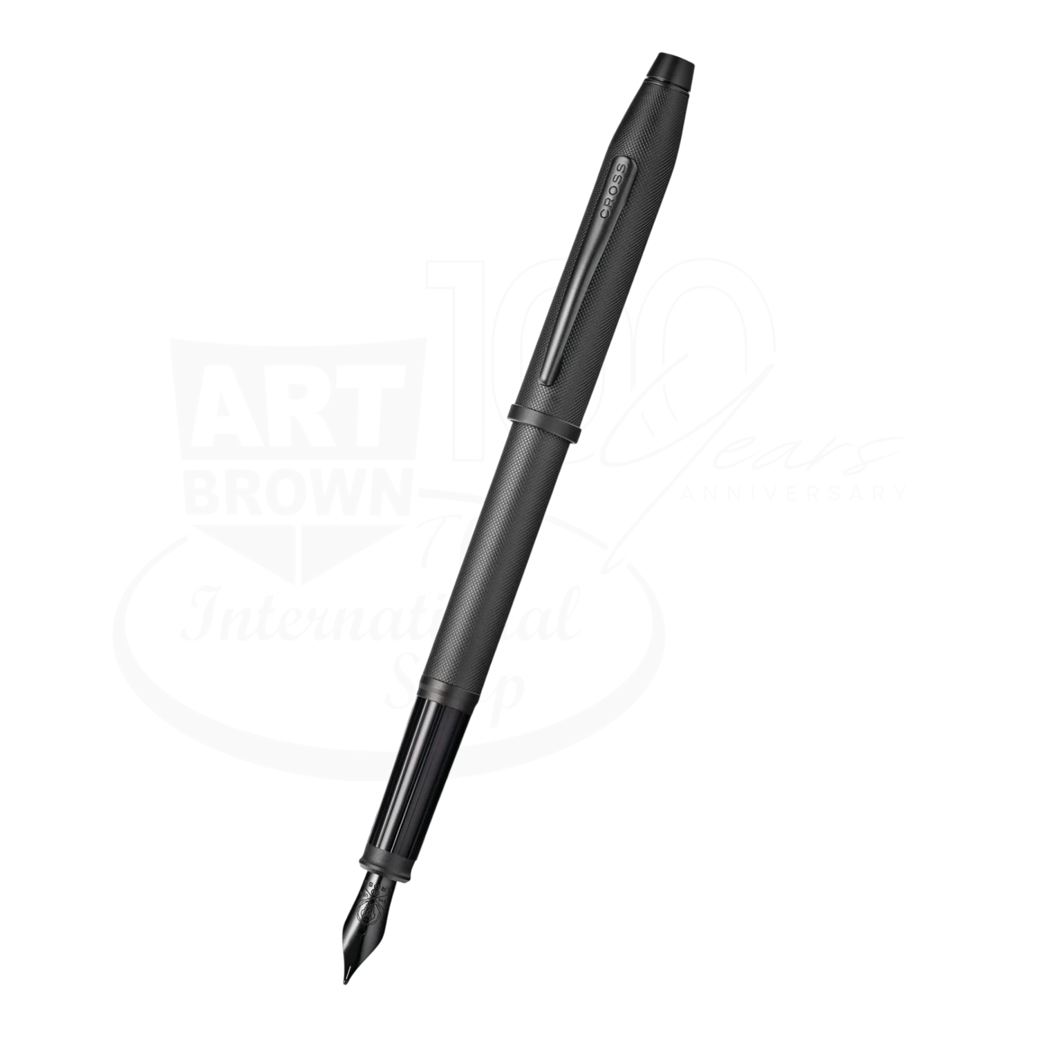Cross Century® II Black PVD Micro-knurl Fine Nib Fountain Pen, slim matte black finish, uncapped 