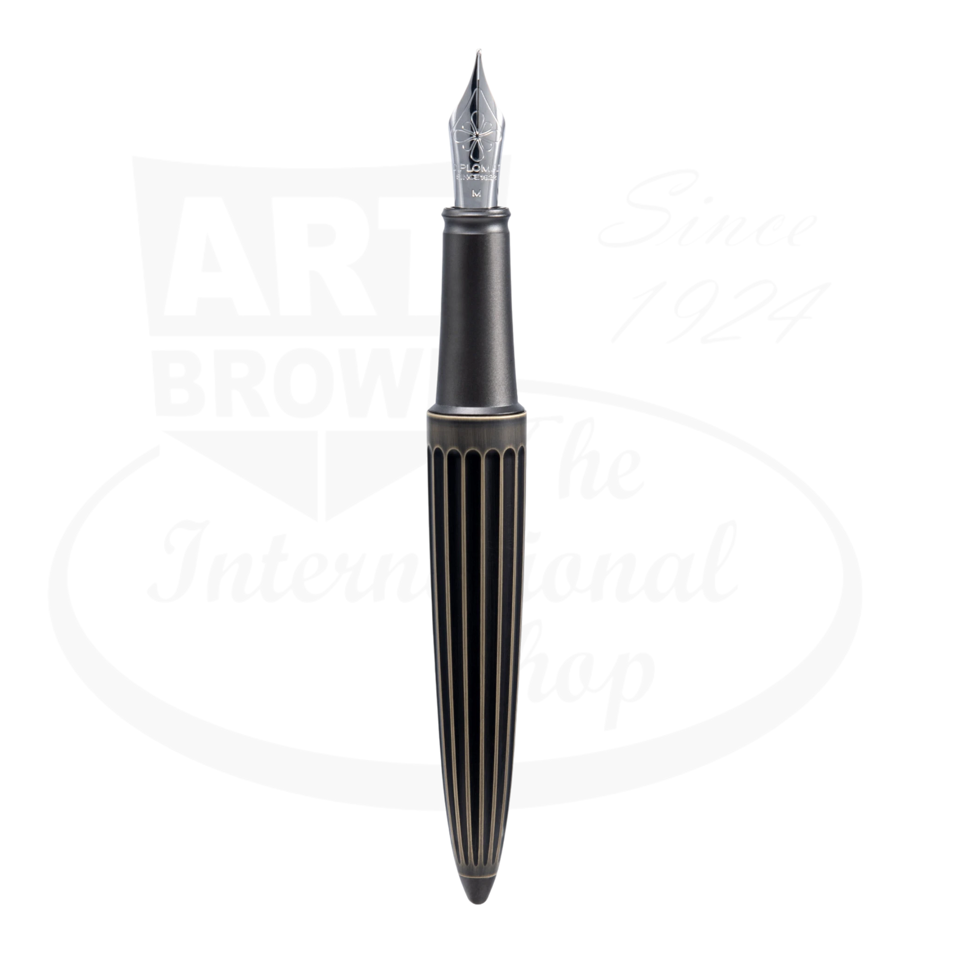 Diplomat Aero Oxyd Brass Fountain Pen D40322025 brass body with vertical grooves and silver nib detail elevated design