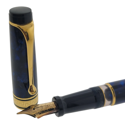 Preowned Aurora Optima Auroloide Blue & Gold Fountain Pen