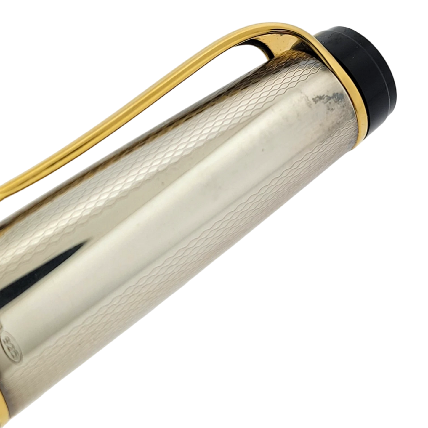 Preowned Aurora Optima Black & Sterling Silver Barley Grain Rollerball Pen