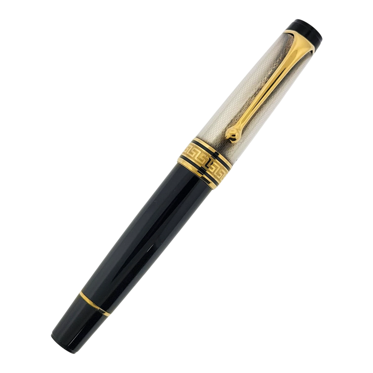Preowned Aurora Optima Black & Sterling Silver Barley Grain Rollerball Pen