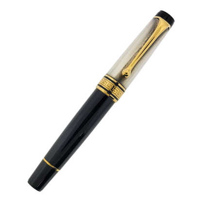 Preowned Aurora Optima Black & Sterling Silver Barley Grain Rollerball Pen