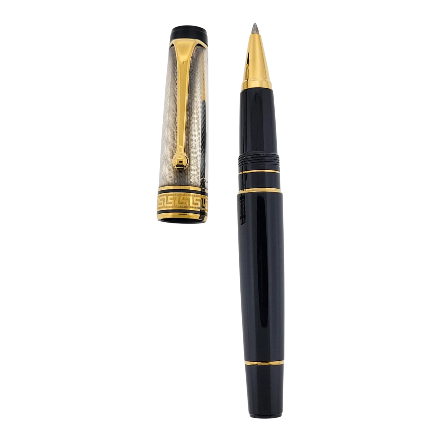 Preowned Aurora Optima Black & Sterling Silver Barley Grain Rollerball Pen