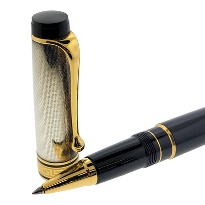 Preowned Aurora Optima Black & Sterling Silver Barley Grain Rollerball Pen