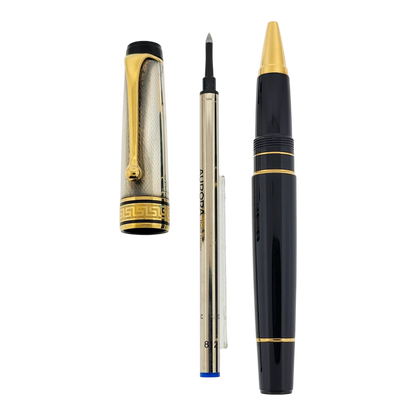 Preowned Aurora Optima Black & Sterling Silver Barley Grain Rollerball Pen