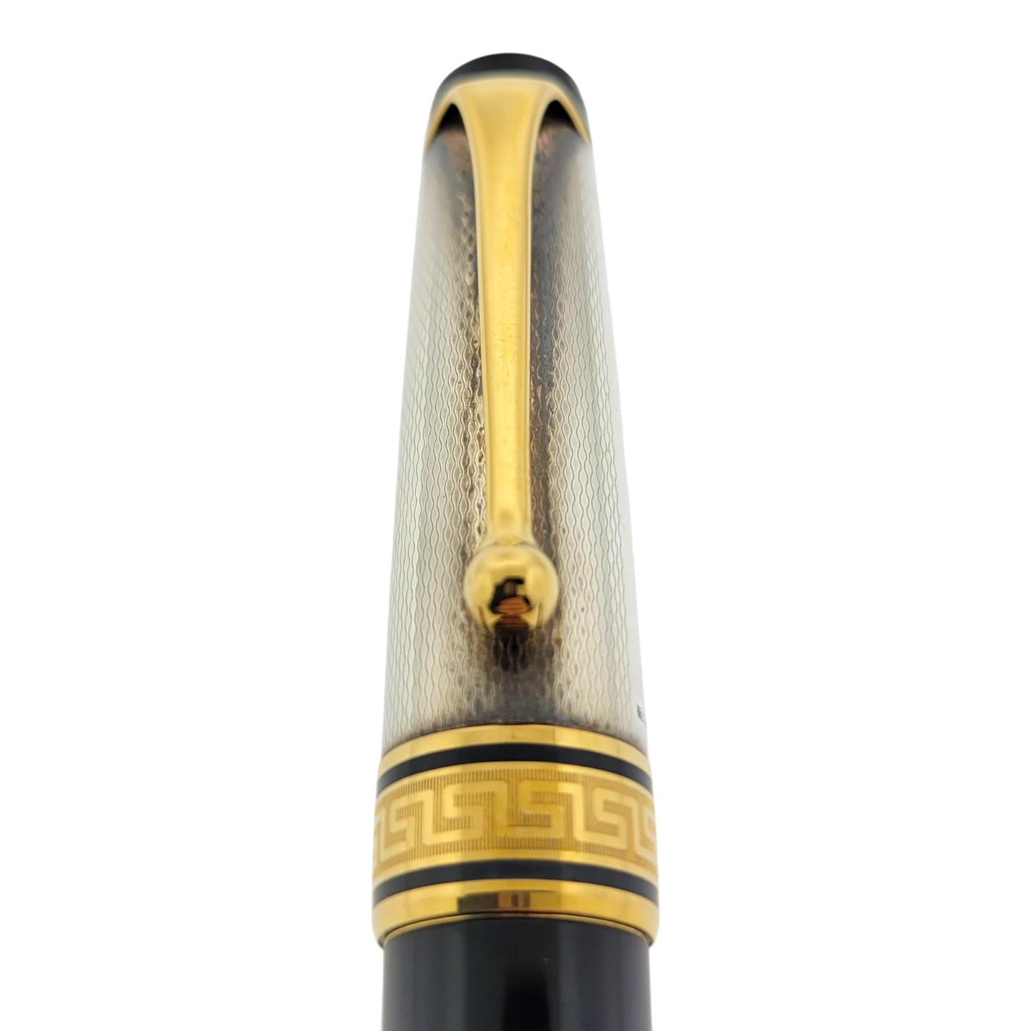 Preowned Aurora Optima Black & Sterling Silver Barley Grain Rollerball Pen
