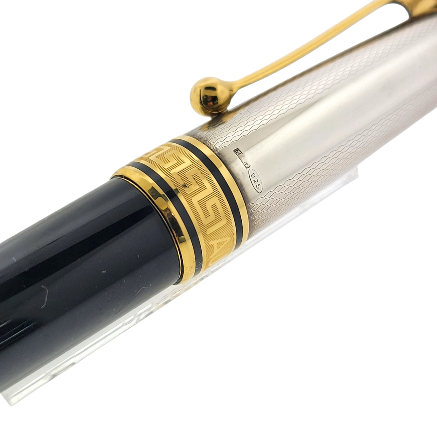 Preowned Aurora Optima Black & Sterling Silver Barley Grain Rollerball Pen