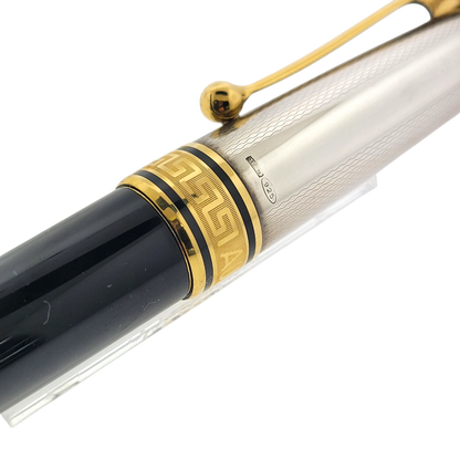 Preowned Aurora Optima Black & Sterling Silver Barley Grain Rollerball Pen