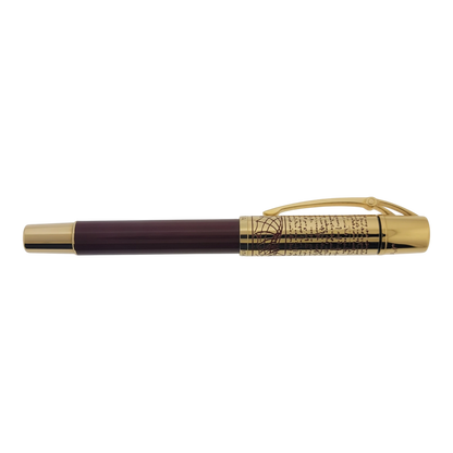 Preowned Aurora Limited Edition Leonardo Da Vinci Fountain Pen with gold accents and elegant guilloche design in mint condition