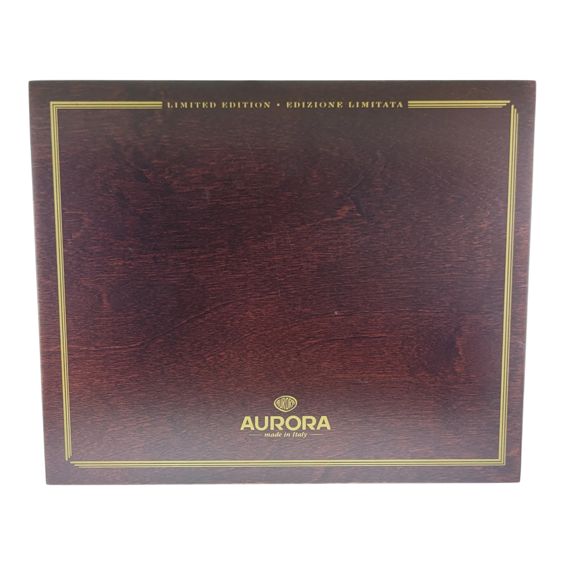 Preowned Aurora Limited Edition Leonardo Da Vinci Fountain Pen original wooden box with gold lettering and trim
