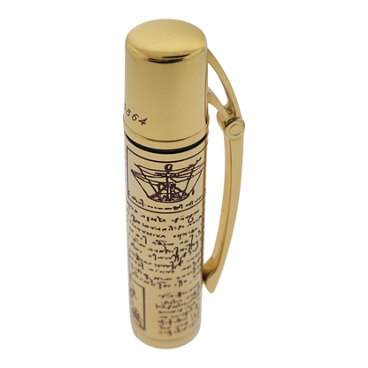 Preowned Aurora Limited Edition Leonardo Da Vinci Fountain Pen with gold finish and intricate sketch detailing, mint condition luxury pen.