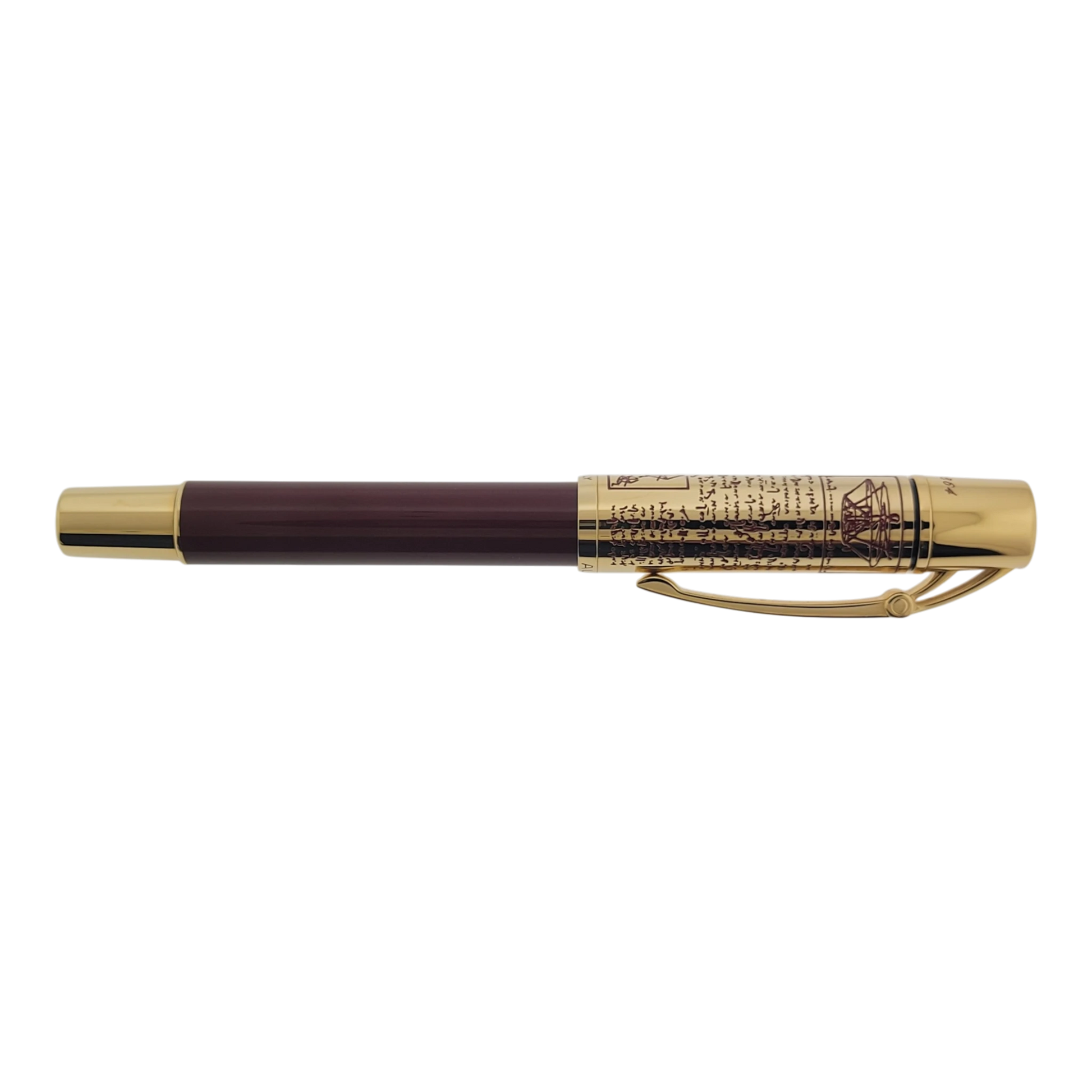 Preowned Aurora Limited Edition Leonardo Da Vinci Fountain Pen with gold detailing and elegant maroon body, luxury executive pen gift