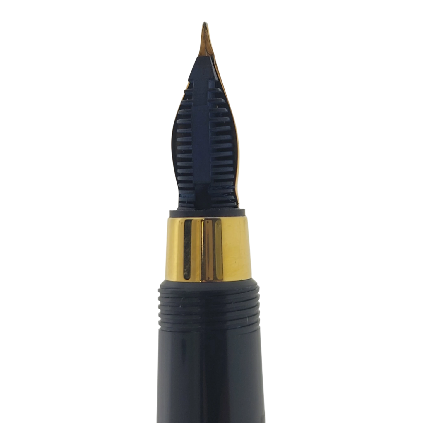 Preowned Aurora Limited Edition Leonardo Da Vinci Fountain Pen close-up of gold nib and black grip section luxury pen detail